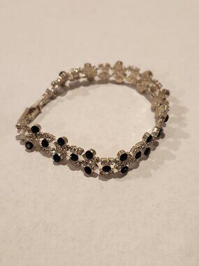 Vintage Green & White Stone Tennis Bracelet 7”